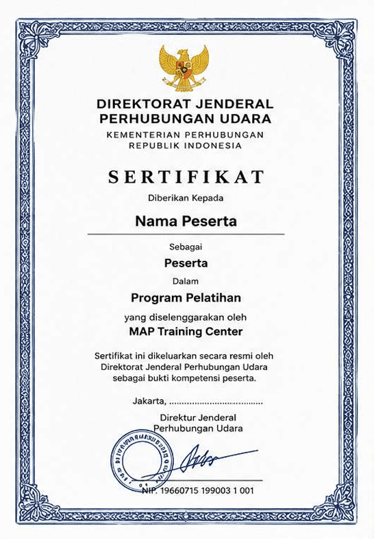 Sertifikat Resmi Direktorat Jenderal Perhubungan Udara - MAP Training Center